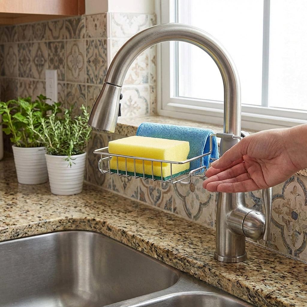 Stainless Steel Kitchen Sink Sponge Holder & Faucet Organizer