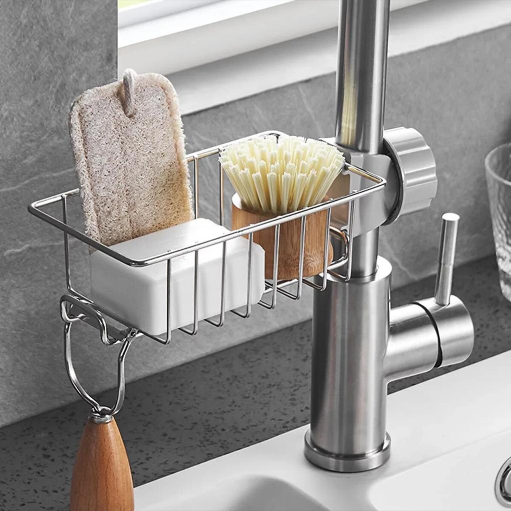 Stainless Steel Kitchen Sink Sponge Holder & Faucet Organizer