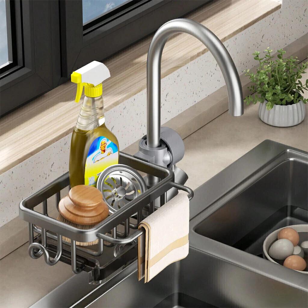 Stainless Steel Kitchen Sink Sponge Holder & Faucet Organizer